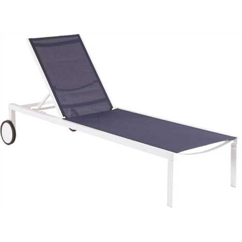 Cape Soleil SANTCHSWH-W-NVY Santorini Aluminum Sling Chaise Lounge Chair