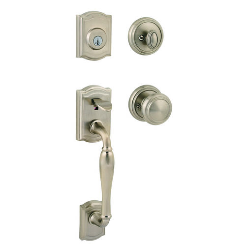 Complete Wesley By Alcott RDB Handleset with RCAL Latch, RCS Strike, and Smart Key in New Box Satin Nickel Finish