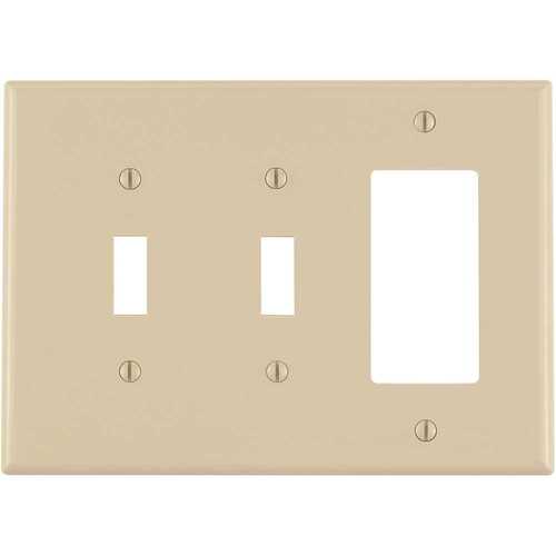 Leviton R51-PJ226-00I Decora 3-Gang Midway 2-Toggle Combination Nylon Wall Plate, Ivory