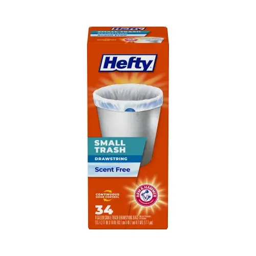 REYNOLDS CONSUMER PRODUCTS E88546 Small Drawstring Trash Bags, Scent Free, 4 Gallon, 34-Ct.