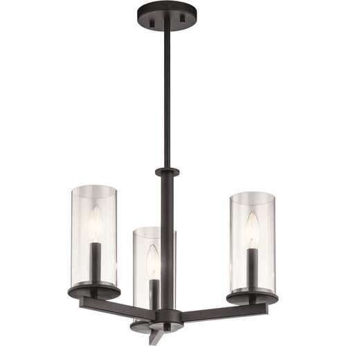 KICHLER LIGHTING 43997BK Crosby Black 3 Light Chandelier-Semi Flush