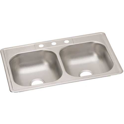 Elkay D233223 Dayton Stainless Steel 33" X 22" X 6-9/16" 3-Hole Equal Double Bowl Sink