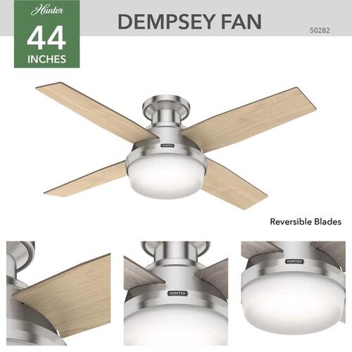 Hunter 50282 Ceiling Fan Dempsey 44" Brushed Nickel Silver LED Indoor Brushed Nickel