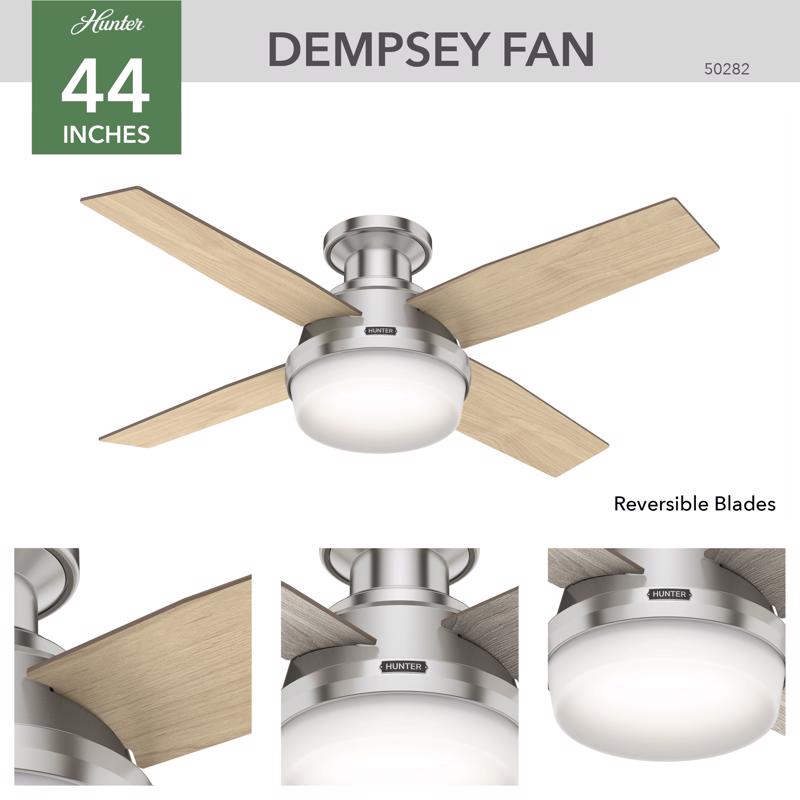 Hunter 50282 Ceiling Fan Dempsey 44" Brushed Nickel Silver LED Indoor Brushed Nickel