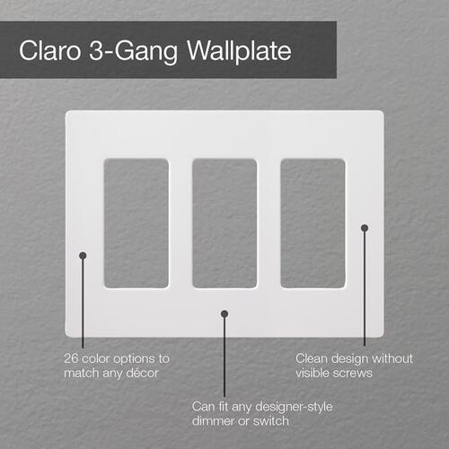 Wall Plate Claro White 3 gang Plastic Decorator White