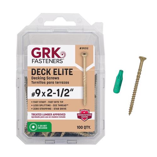 GRK 39212 Deck Screws Deck Elite No. 9" X 2-1/2" L Gold Star Bugle Head Gold