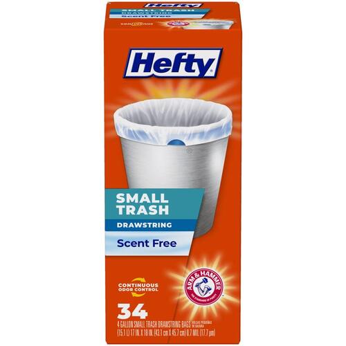 Hefty E88546 Trash Bags 4 gal Drawstring 34 pk 0.7 mil White