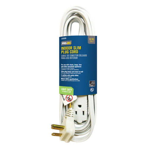 Slim Plug Cord Indoor 12 ft. L White 16/3 SPT-2 White