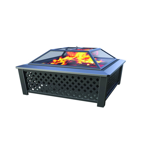 Fire Pit 35" W Steel Square Wood