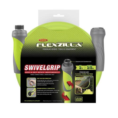 Garden Hose Flexzilla SwivelGrip 5/8" D X 5 ft. L Heavy Duty Premium Grade Green