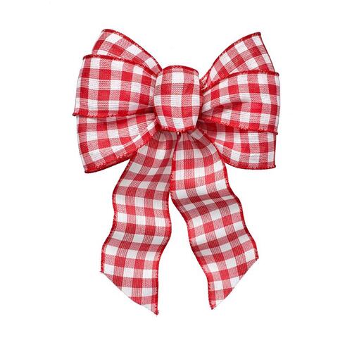 Christmas Bow Red/White Gingham Plaid Wired 14" Red/White