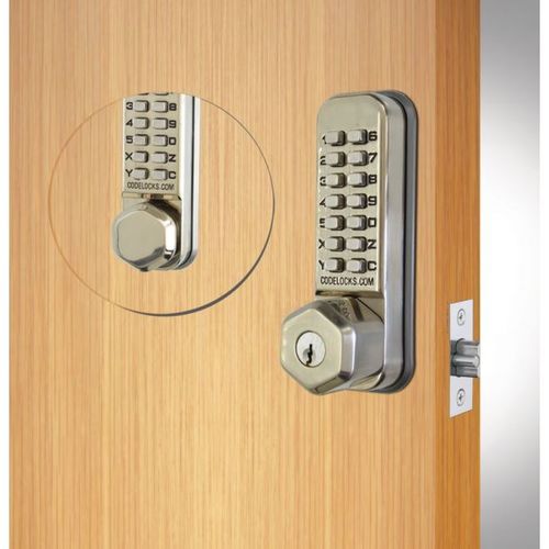 Back to Back Tubular Keypad Latch Lock with Key Override and Hexagonal Knob Stainless Steel Finish