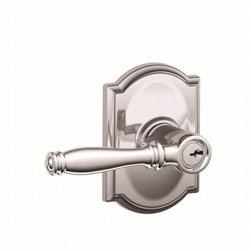 Birmingham Lever with Camelot Rose Keyed Entry Lock C Keyway with 16211 Latch and 10063 Strike Bright Chrome Finish