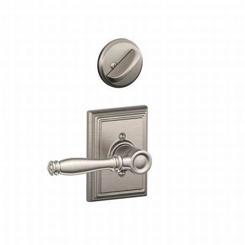 F59 Birmingham Inside Trim Handleset/Entrance Lever Lock with Addison Trim, Satin Nickel