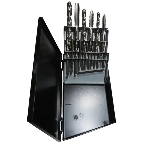 Set 18 Piece Tap and Drill Bit Set m2 - m12 in Metal Case Uncoated (Bright)