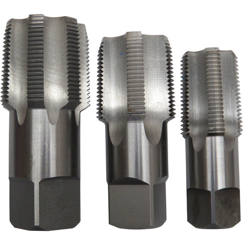 3 Piece Carbon Steel NPT Pipe Tap Set Uncoated (Bright)