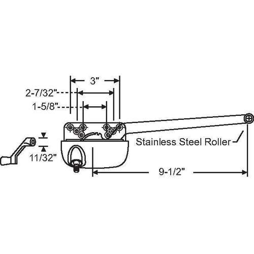 Single Arm Ellipse Casement Op Truth Right Hand 9-1/2in Arm