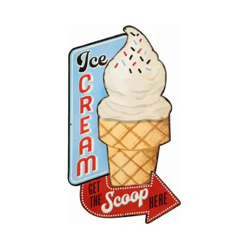 HEADWIND CONSUMER PRODUCTS 860-3045 3D Embossed Metal "Ice Cream Scoop Here" Sign, Indoor/Outdoor Use