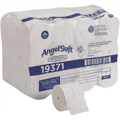 COMPACT 19371 Premium Embossed White Coreless 2-Ply Toilet Paper (750-Sheets Per Roll ) - pack of 36