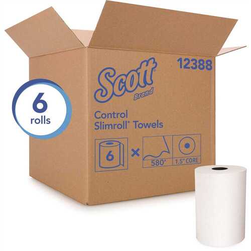 SCOTT 12388 White Slimroll Hard Roll Paper Towels with Fast-Drying Absorbency Pockets (, 580 ft./Roll) - pack of 6