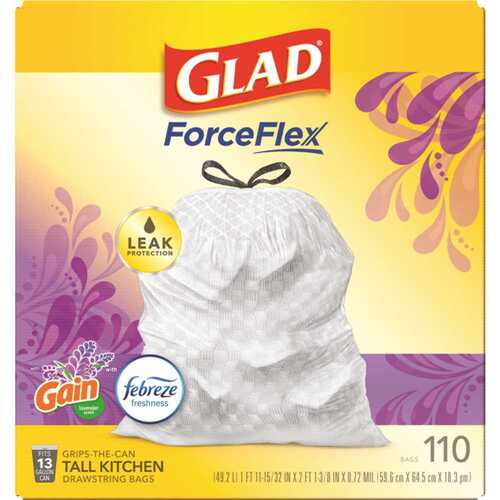 GLAD 79157 Forceflex Tall Kitchen Bags 1 Gal Gain Lavender With Febreze