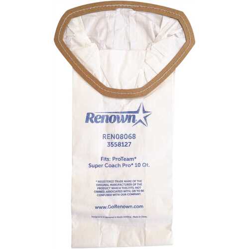 Renown REN08068 Vacuum Bag for Proteam Super Coach Pro 10 Qt.Equivalent to 107313 White