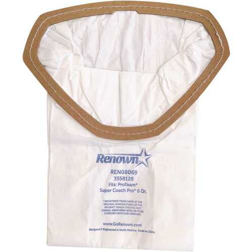 Renown REN08069 Vacuum Bag for Proteam Super Coach Pro 6 Qt.Equivalent to 107314 White