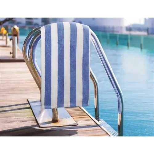 Oxford Cabana 30 in. x 60 in., 9 lbs. White with Blue Stripes Pool Towel with Plain Hem - pack of 36