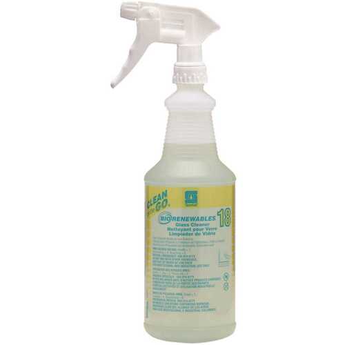 Clean on the Go 933100 Biorenewables 32 oz. Glass Cleaner Spray Bottle with Trigger White