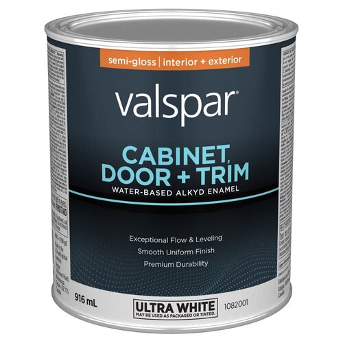 Valspar 029.1082001.005-XCP4 Cabinet Door and Trim Oil Enriched Enamel, Water, Semi-Gloss, Ultra White, 1 qt - pack of 4