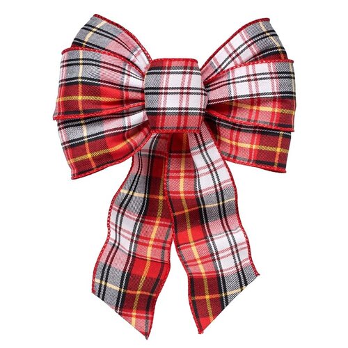 Holiday Trims 6114 Plaid Wired Bow, Red/White/Black/Gold, 8.5 in x 14 in