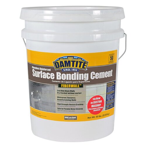 DAMTITE 4852 FiberWall 0 Surface Bonding Cement, Gray, Powder, 50 lb Pail