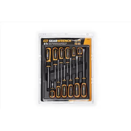 Dual Material Combination Phillips /Slotted Screwdriver Set, 1/4 in, #0 to 3/8 in, #3 Size Range, 12-Pc with Tray Black Oxide