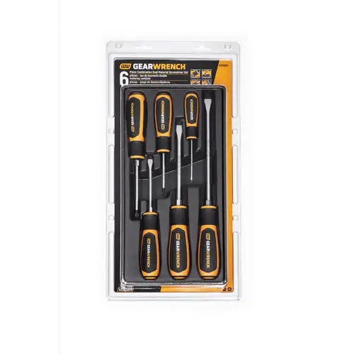 Dual Material Combination Phillips /Slotted Screwdriver Set, 1/8 in, #1 to 3/8 in, #2 Size Range, 6-Pc with Tray Black Oxide