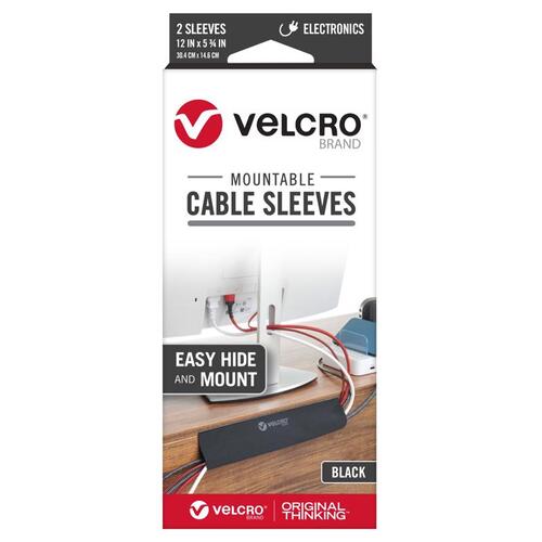 VELCRO Brand VEL-30797-USA Mountable Cable Sleeve Micro Nylon 12" L Black