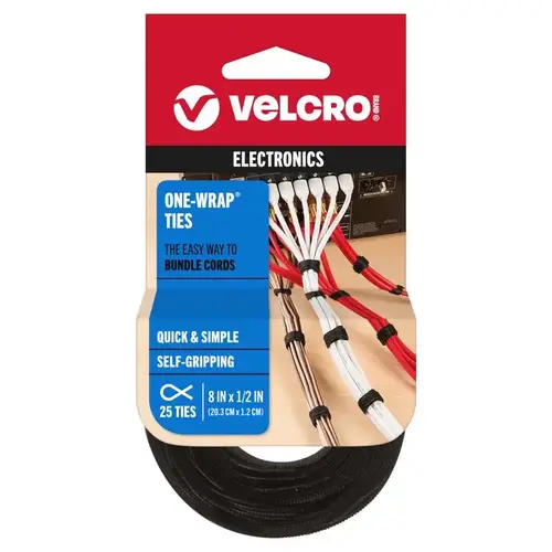 VELCRO Brand 90927 Ties Medium Nylon 8" L Black