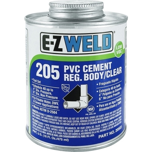 E-Z WELD INC. 30503 PVC Cement 205 Regular Body Clear 1-Pint