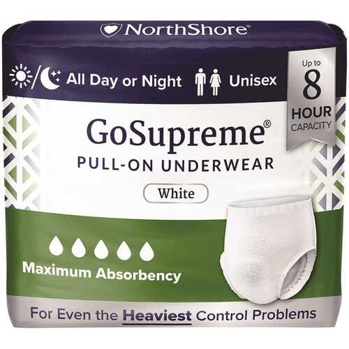 Northshore 1365 Gosupreme Pull-On Absorb Undrwear Hvy Incontinence Wht 3xl - pack of 40