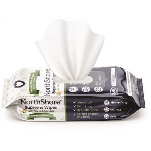 Northshore 1950 Supreme XL Adult Size Quilted Wipes Premoisten Unscented - pack of 600