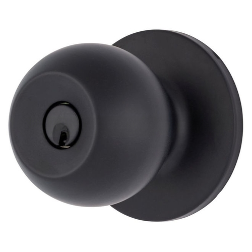 Raleigh Series Keyed Entry Transitional Ball Knob and Round Rose with 4 Way Adjustable Latch and Round Corner Full Lip Strike Tuscan Bronze Finish Matte Black