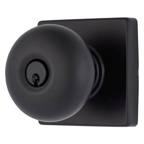 Mendocino Series Keyed Entry Contemporary Ball Knob and Square Rose with 4 Way Adjustable Latch and Round Corner Full Lip Strike Matte Black Finish