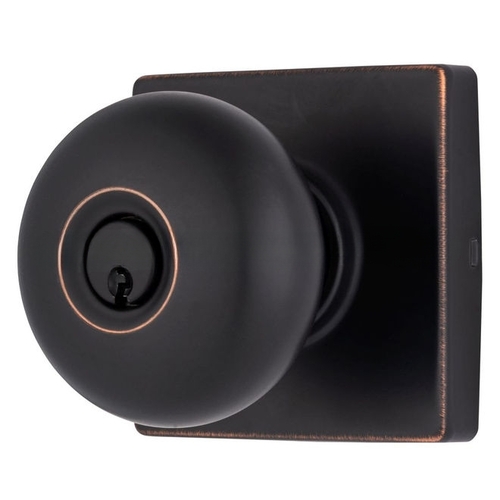 Mendocino Series Keyed Entry Contemporary Ball Knob and Square Rose with 4 Way Adjustable Latch and Round Corner Full Lip Strike Tuscan Bronze Finish