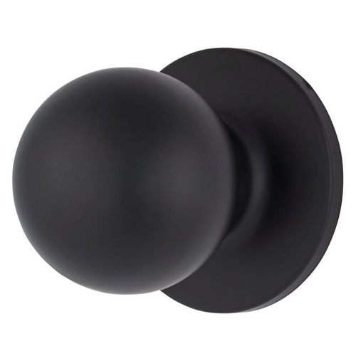 Raleigh Series Passage Transitional Ball Knob and Round Rose with 4 Way Adjustable Latch and Round Corner Full Lip Strike Satin Nickel Finish Matte Black