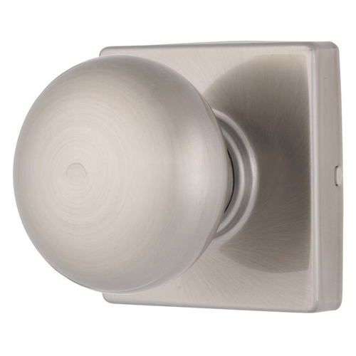 Mendocino Series Passage Contemporary Ball Knob and Square Rose with 4 Way Adjustable Latch and Round Corner Full Lip Strike Satin Nickel Finish