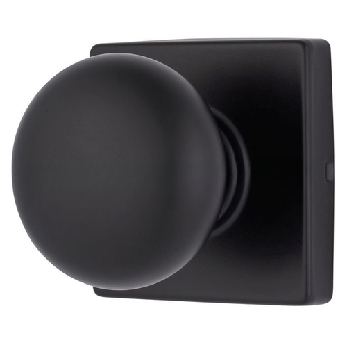 Mendocino Series Passage Contemporary Ball Knob and Square Rose with 4 Way Adjustable Latch and Round Corner Full Lip Strike Matte Black Finish