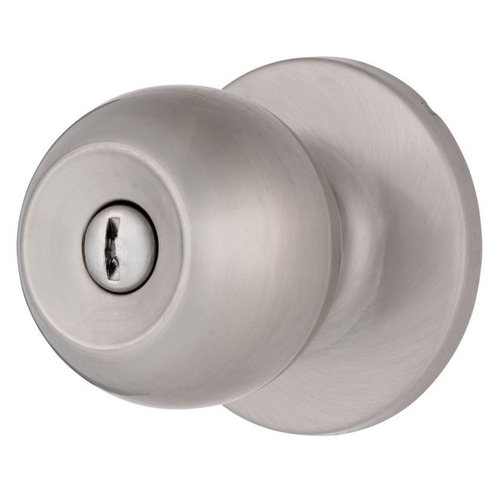 Raleigh Series Privacy Transitional Ball Knob and Round Rose with 4 Way Adjustable Latch and Round Corner Full Lip Strike Satin Nickel Finish