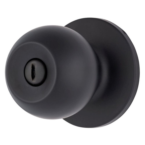 Raleigh Series Privacy Transitional Ball Knob and Round Rose with 4 Way Adjustable Latch and Round Corner Full Lip Strike Matte Black Finish