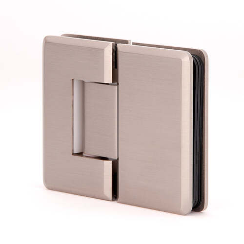 Glass to Glass 180 degree Portugal Radius Corner Bevelled edge Hinge Brushed Nickel