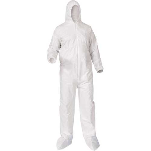 KLEENGUARD 38952 A35 Disposable Coveralls (38952) Liquid Particle Protection, Zip Front, Elastic Wrist, Hood & Boots, White, 3XL