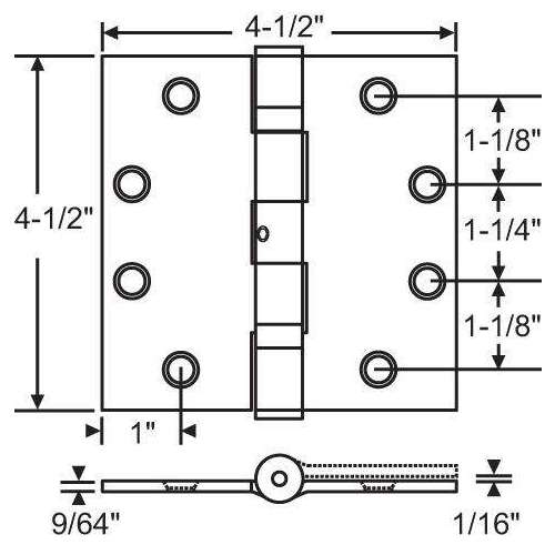 4-1/2in X 4-1/2 BB Hinge SQ Satin Chrome Finish US 26D NRP